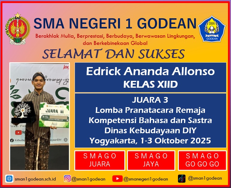 Juara III Lomba Paranatacara Remaja Kompetensi Bahasa dan Sastra Dinas Kebudayaan DIY