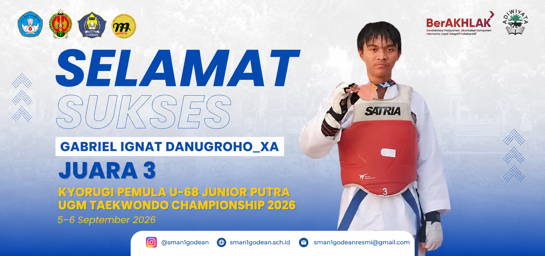 Juara 3 Kyorugi Pemula U-68 Junior Putra UGM Taekwondo Championship 2026