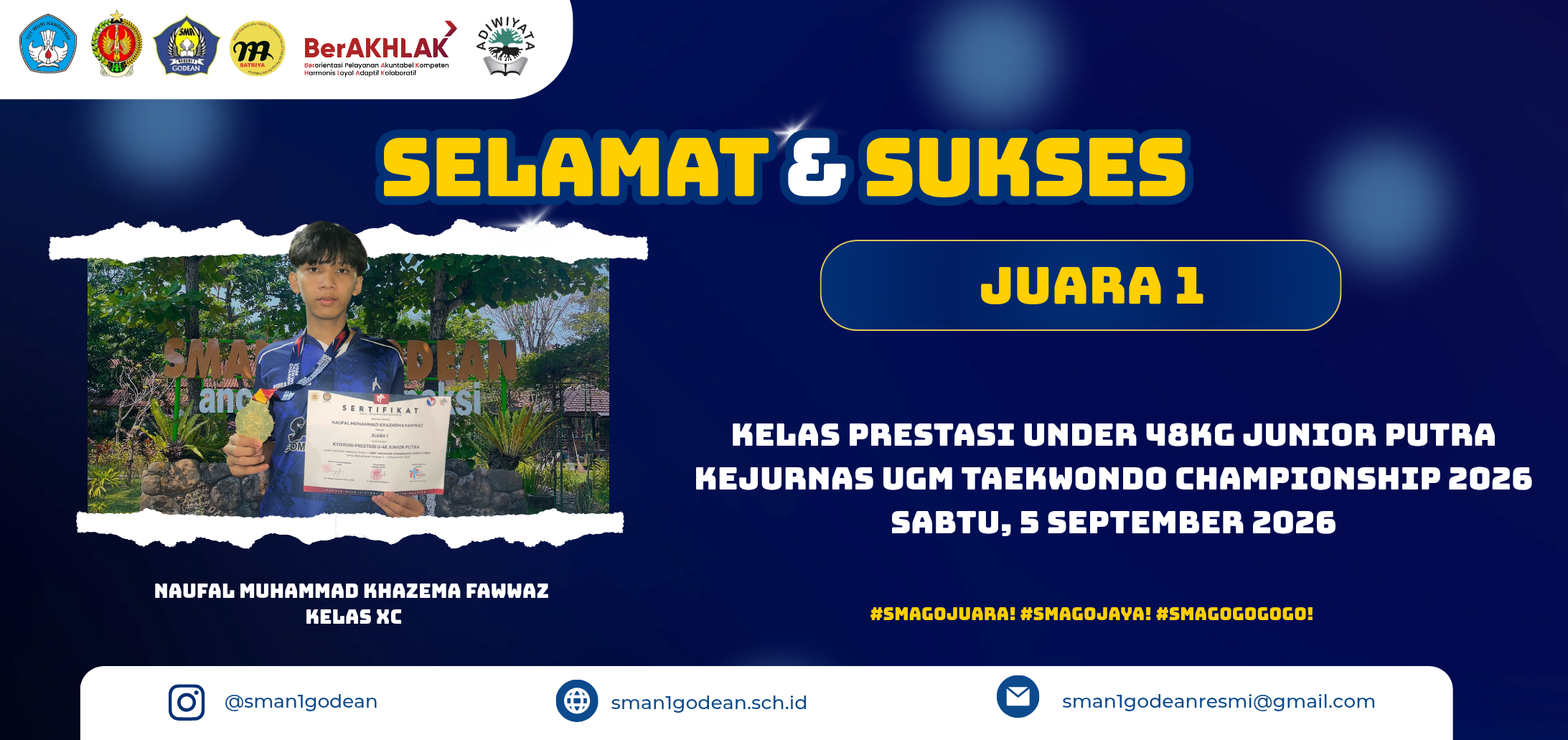 Juara 1 Kelas Prestasi Under 48 kg Junior Putra Kejurnas UGM Taekwondo Championship 2026