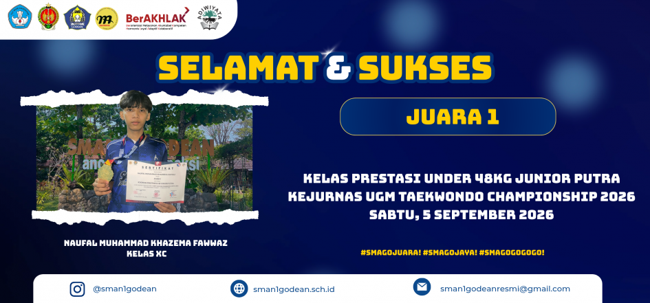 Juara 1 Kelas Prestasi Under 48 kg Junior Putra Kejurnas UGM Taekwondo Championship 2026