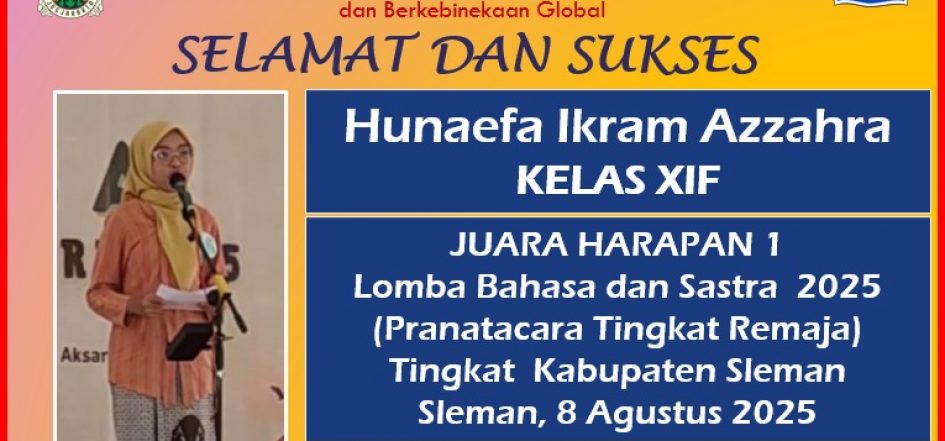 Juara Harapan I Lomba Bahasa dan Sastra Tahun 2025 Kategori Pranatacara Tingkat Remaja Kabupaten Sleman