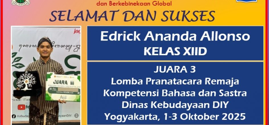 Juara III Lomba Paranatacara Remaja Kompetensi Bahasa dan Sastra Dinas Kebudayaan DIY